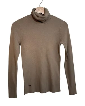 Lauren Ralph Lauren black label‎ tan turtleneck knit sweater women's size M thumbnail 1