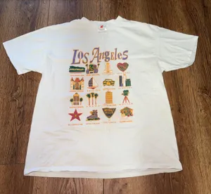 90s Los Angeles T Shirt White Cotton Graphic Tee USA Made Womens L VTG Hollywood thumbnail 1