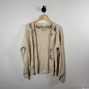VINTAGE Cottage Essentials Women’s Chunky Knit Floral Cardigan Beige Multi L thumbnail 2