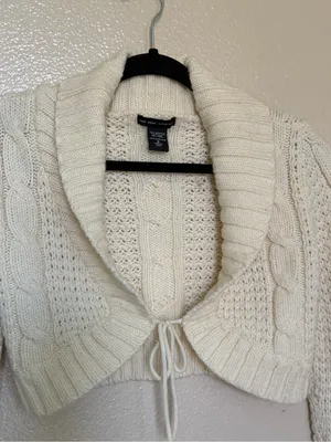 New York & Company Wool Cable Knit Cropped Tie Cardigan Y2K Coquette S thumbnail 3