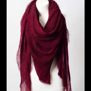 New❣️Burgundy Scarf with Frayed Edge thumbnail 3