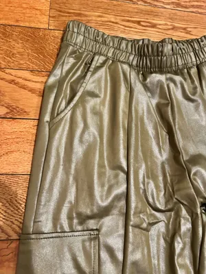 BUZZ FASHION Cargo Wide Leg PULL-ON SATIN Effect heigh waisted stretchy pants L thumbnail 8