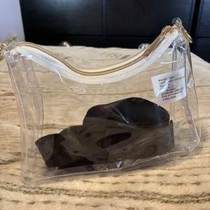 Clear White Crossbody Bag Rectangle Solid Zipper Detachable Strap Gold Hardware thumbnail 2