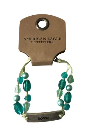 American Eagle Outfitters Beaded Bracelet "Love" Charm Turquoise-Colored Beads thumbnail 1