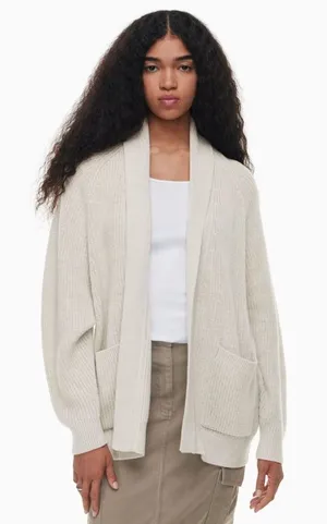 Aritzia Wilfred Free Travel Cardigan‎ Shaker Stitch Beige Oatmeal XS Oversized thumbnail 1
