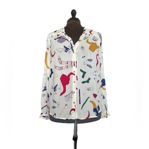 MAEVE Anthropologie Blouse Sz 10 Snow Day Long Sleeve Novelty Whimsical thumbnail 3