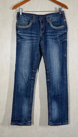 Cowgirl Tuff Co Women’s Studded Barbed Wire Embroidered Jeans Straight Leg 26X30 thumbnail 1