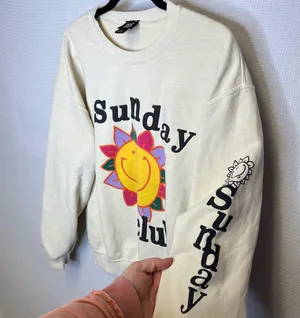 BDG Urban Outfitters Sunday Club Smiley Sun Graphic Sweatshirt Cream Women Small thumbnail 1