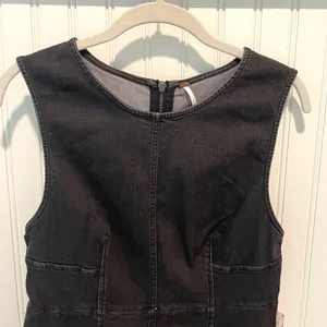 Free People Alex‎ Flare Denim Mini Dress Womens 6 Washed Black Grunge Ruffle New thumbnail 5