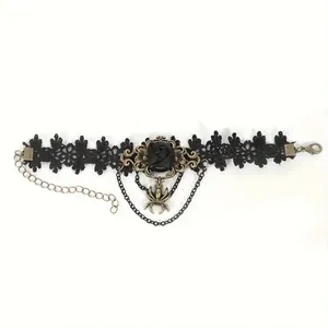 1pc‎ Retro Style Gothic Black Rose Lace Tassel Bracelet Spider Rose Bracelet thumbnail 9