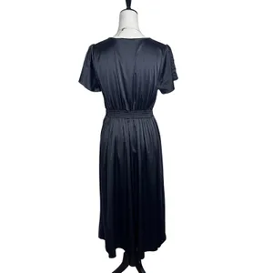 Baltic Born Poppy Satin Midi Dress Black Short Sleeve Tie Front‎ V-Neck Medium thumbnail 2