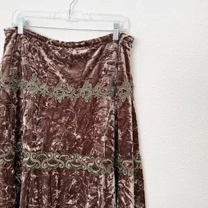 [Vintage] 90s Y2K Crushed Velvet Lace Fairycore Whimsigoth Boho Midi Skirt Sz 12 thumbnail 5