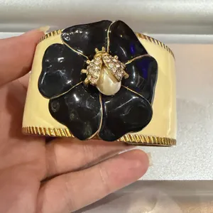 Stella & Dot Retired Kelly Ladybug Flower Enamel Cuff Bracelet Glam Cottage thumbnail 3