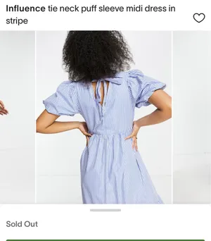 ASOS Puff Sleeve Dress Midi blue stripped thumbnail 3