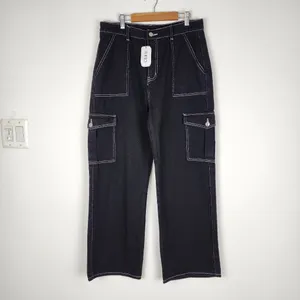 Cider Happy Hour Cargo Jeans Wide Leg Black Denim Contrast Stitch Size XL thumbnail 14