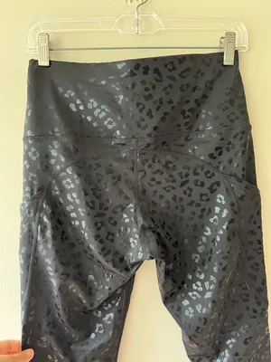 Sz M Pull On Black-on-black leopard print Leggings with side pockets thumbnail 9