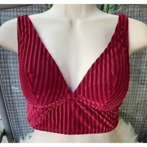 VS PINK burgundy maroon dark red striped velvet bralette top size M 80B thumbnail 7