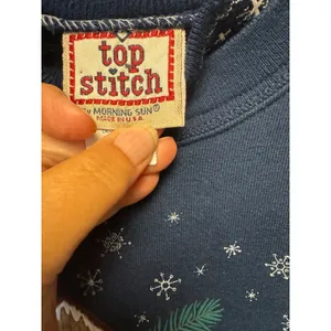 VTG Top Stitch 90s Blue Snow Birdhouse Sweatshirt Large Double Collar USA Made thumbnail 8