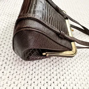 After Five Brown Reptile Textured Leather Framed Small Evening Bag Vintage thumbnail 5