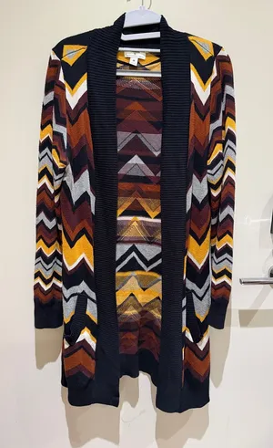 Missoni Chevron Knit Cardigan in Black, Mustard & Rust thumbnail 1