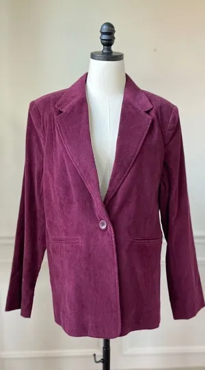NWT QVC Denim & Co Merlot Burgundy Corduroy Blazer L thumbnail 1