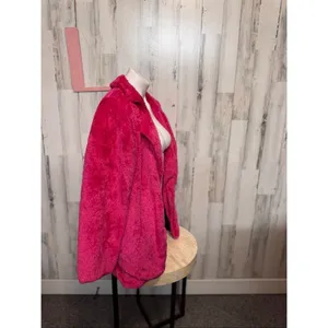 AIXIRUI Pink Faux Fur Coat Jacket Size Large Plush Hook Closure Statement Pink thumbnail 3