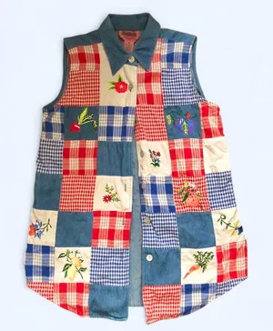 Vintage Cottagecore Farm Ranch Western Unique patchwork Button up shirt top blouss vest embroidered cowgirl Sz S Measurement in pics thumbnail 1