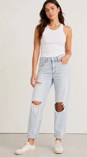 Madewell Slouchy‎ Boy Jean 28 Tall Light Wash Distressed Ripped Relaxed Denim thumbnail 1