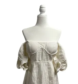 Here Comes the Sun NEW Norma Puff Sleeve Cutout Back Mini Dress White NWT thumbnail 6