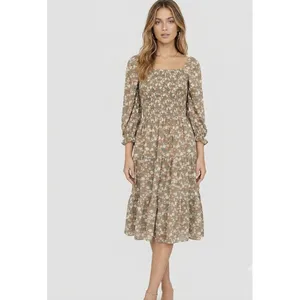 Baltic Born Size-L Womens Marta Midi Dress Floral 3/4‎ Sleeve Smocked Green thumbnail 10