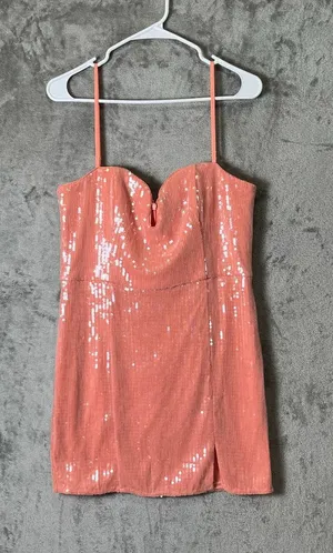 Hutch Coral Pink Sequin Notched Neck‎ Sleeveless Party Mini Dress Women's 10 thumbnail 1