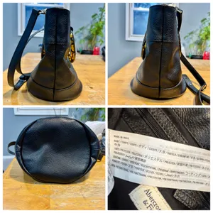 Y2K Abercrombie Black Faux Leather Crossbody Bucket Bag Tortoise Handle Retro thumbnail 8