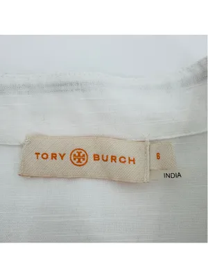 Tory Burch Richa Tunic Top Size 8 White Navy Blue Embroidered thumbnail 4