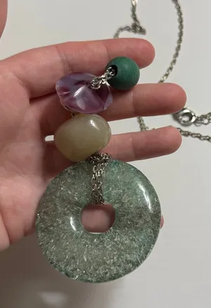 Chicos Vintage Long Green and Purple Pendant Necklace thumbnail 1