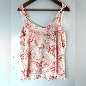 CAbi M Wide Strap Sketch Floral Tank Top in Orange on White thumbnail 5
