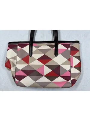 Fossil Sydney Shopper Tote Bag Red Multicolor Geometric Pattern with Key Charm thumbnail 4