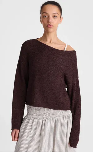 MADEWELL Boatneck Pullover Sweater Cocoa Brown size Small Lightweight Woven Knit thumbnail 1