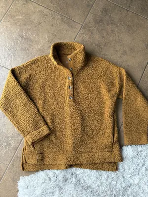 Aerie Tan Sherpa Quarter Snap Pullover Sweater thumbnail 2