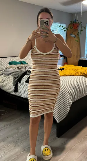 Pink Rose Striped Dress thumbnail 1