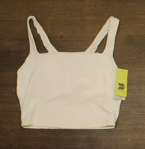 All In Motion Light Support Rib Squareneck Cropped Sports Bra Cream Off White S thumbnail 1
