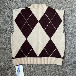 Cider NWT Tan and Brown Sweater Vest with V-Neck Line thumbnail 4