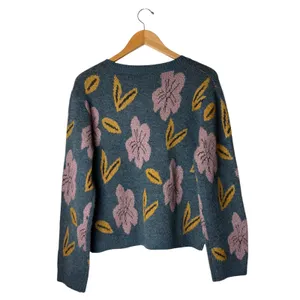 Mystree Floral Cardigan Sweater Women Small Blue Purple NWT Button Knit‎ Boho thumbnail 3