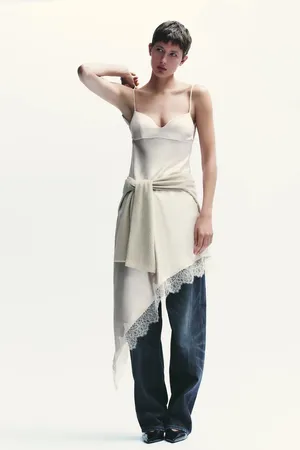 Zara Satin Lace Trimmed Slip Dress in Champagne and Ivory thumbnail 5