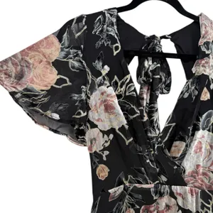 NWT Lulus Floral Velvet Burnout Maxi Dress Black Tie Back V Neck Size‎ XS Fairy thumbnail 5