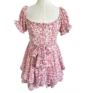 Mi Ami Francesca's Red Floral Ruffle Tiered Romper Size Medium | 0146 thumbnail 2