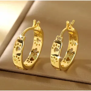 NWOT Gold Tone Paw‎ Print Hoop Earrings Cute Pet Lover Huggie Hoops thumbnail 3