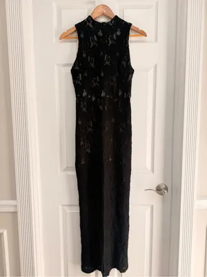 Alice + Olivia Gisela High Neck Long Lace Sleeveless Black Maxi Dress 2‎ thumbnail 4