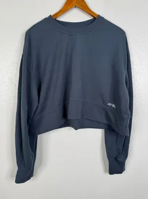 AYBL Womens Cropped Sweatshirt Large Charcoal Gray Activewear Crewneck Pullover thumbnail 1