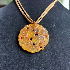 Carved Faux Stone Fish Yin Yang Style Necklace 17-19” thumbnail 2