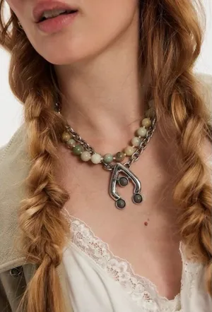 Free People Ariana Ost Bohemian Chunky Layered Think Im Dreaming Necklace NWT thumbnail 1